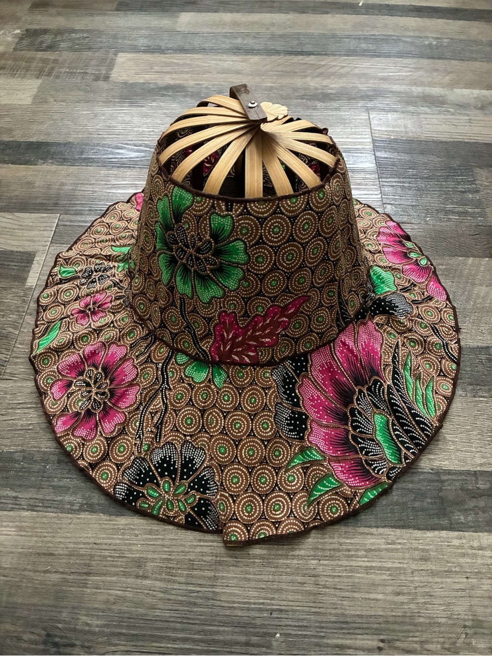 Women’s Floral Wide-Brim Hat in Brown with Pink & Green Accents